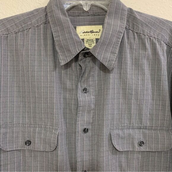 Eddie Bauer Cotton Button Up Pockets Shirt Men's Gray Plaid XXL. - Picture 3 of 12